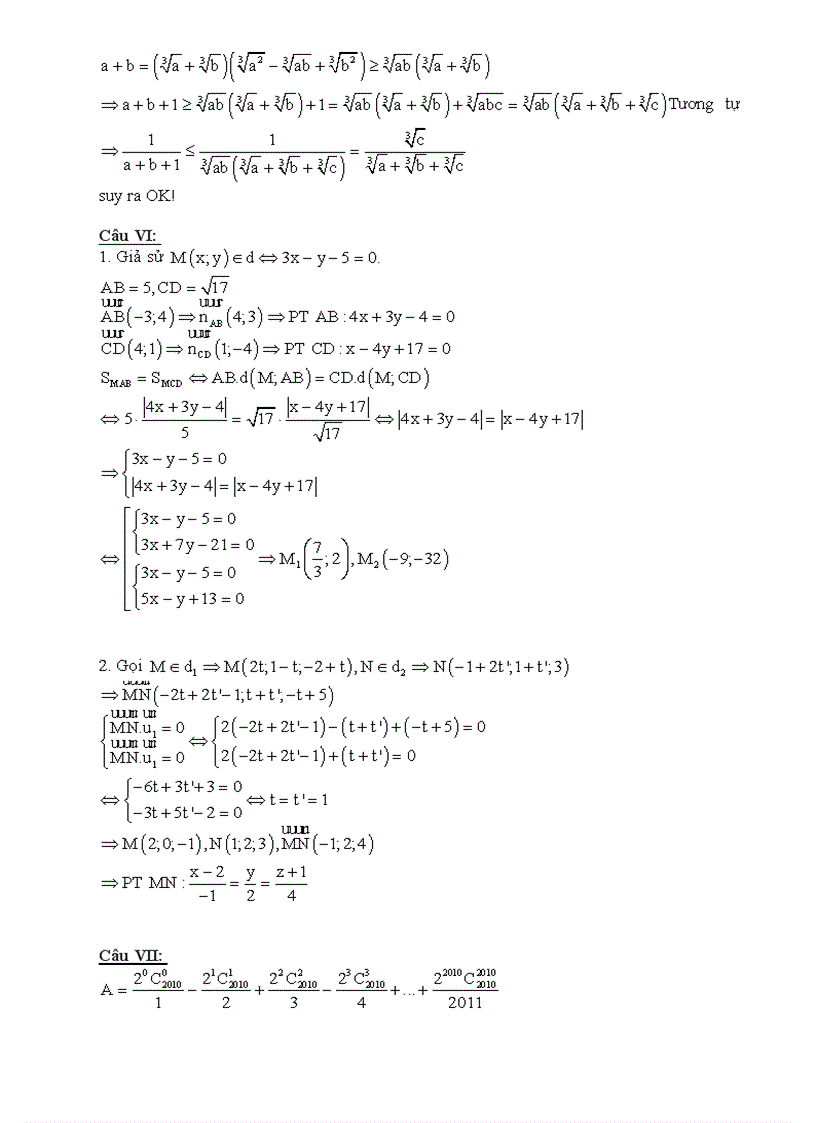 Đề toán thi thử đại học lần 3 2011