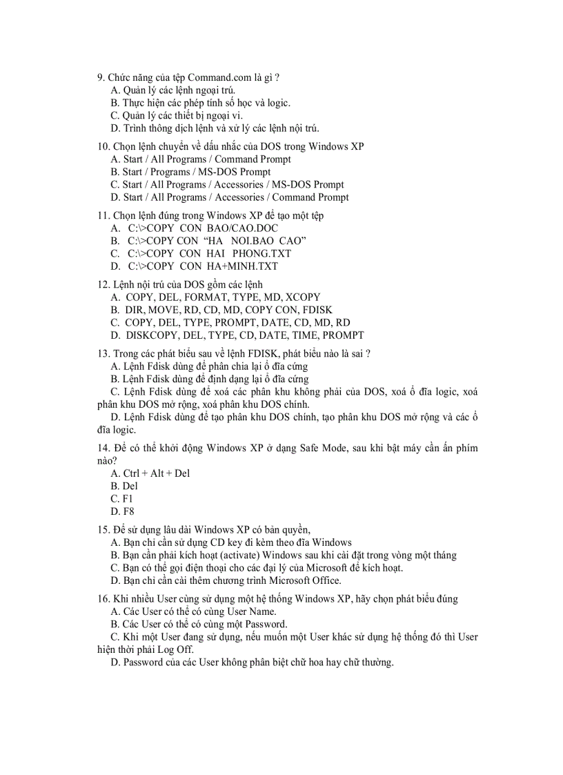 image for page Đề thi môn tin học văn phòng