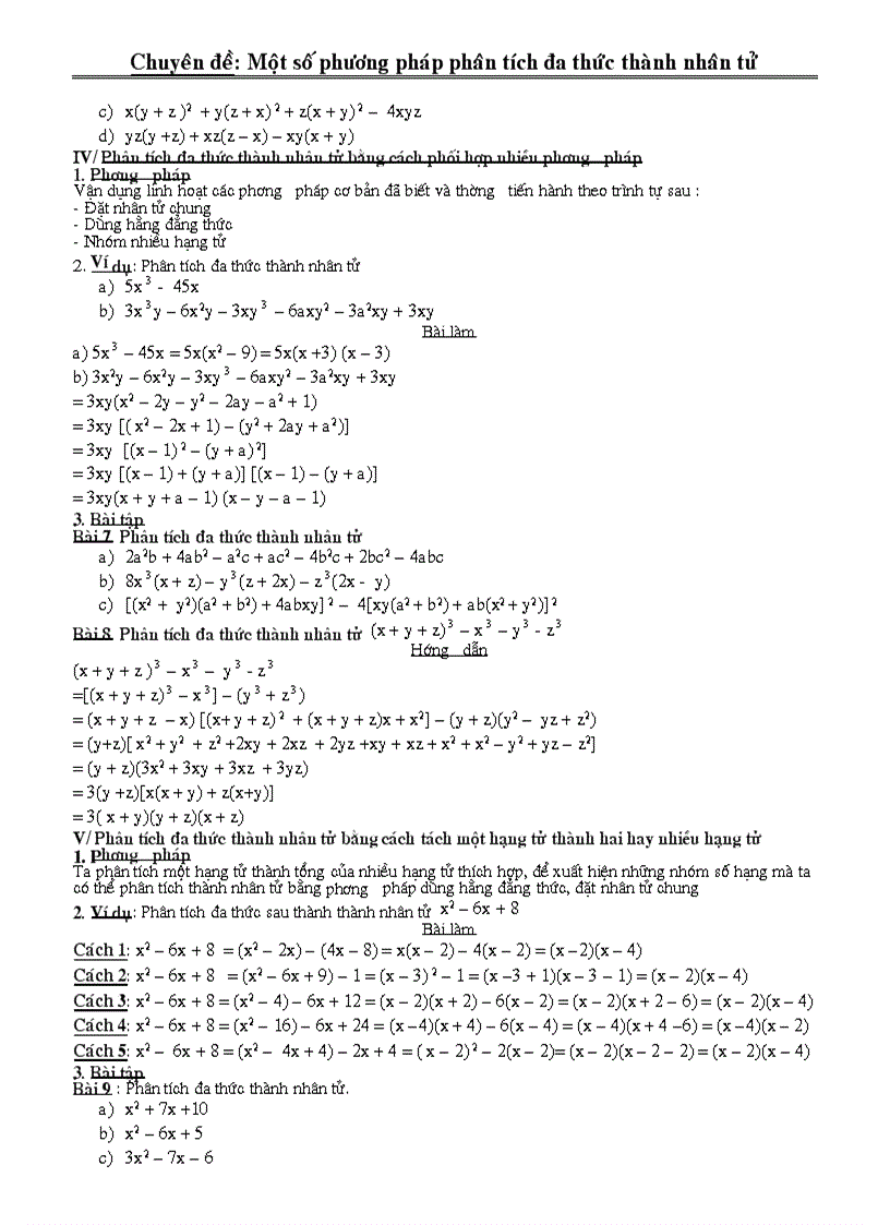 Chuyên đề phân tích đa thức thành nhân tử