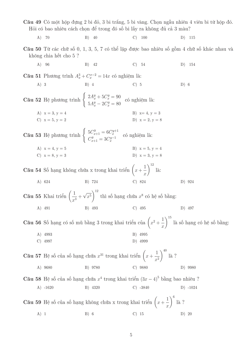 image for page Bài tập tổ hợp và nhị thức niu tơn