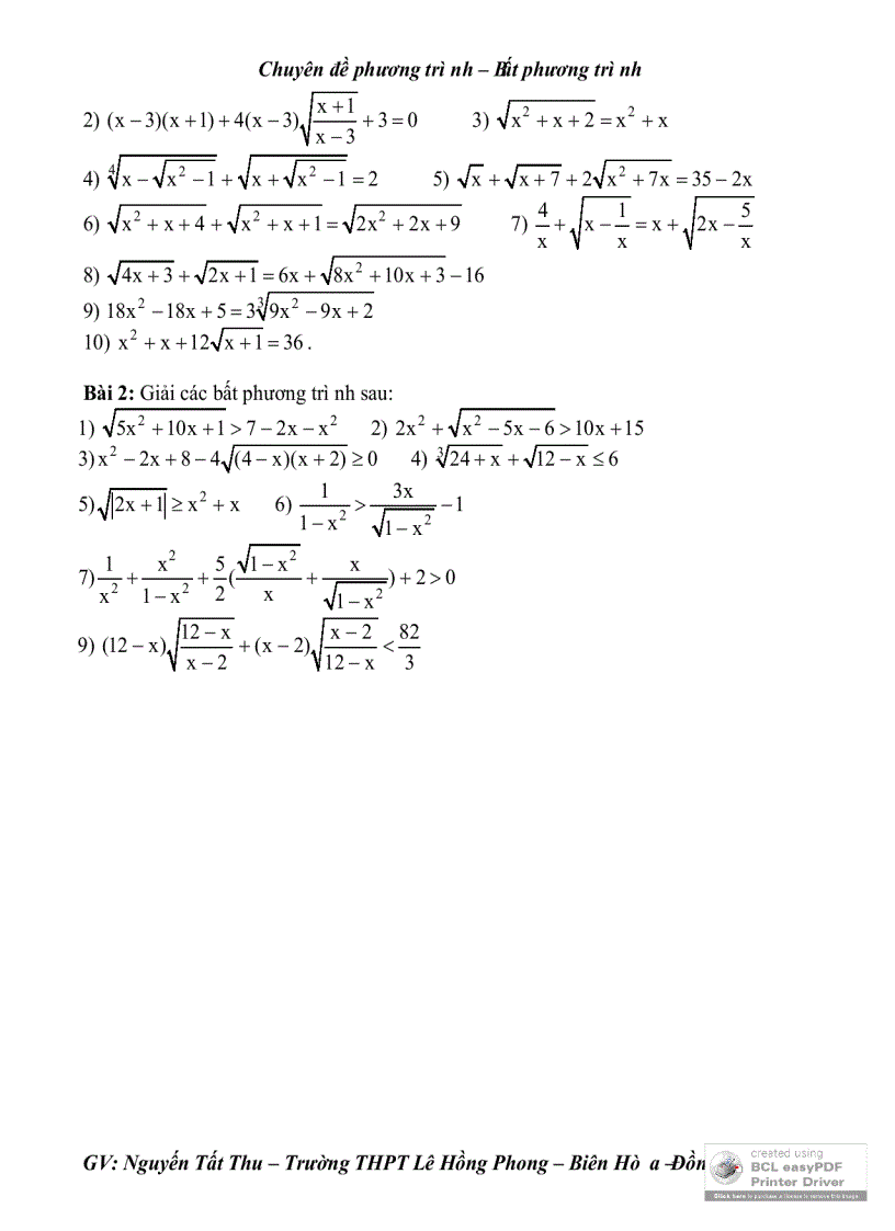 image for page Phương trÌnh chứa ẩn ở căn thức