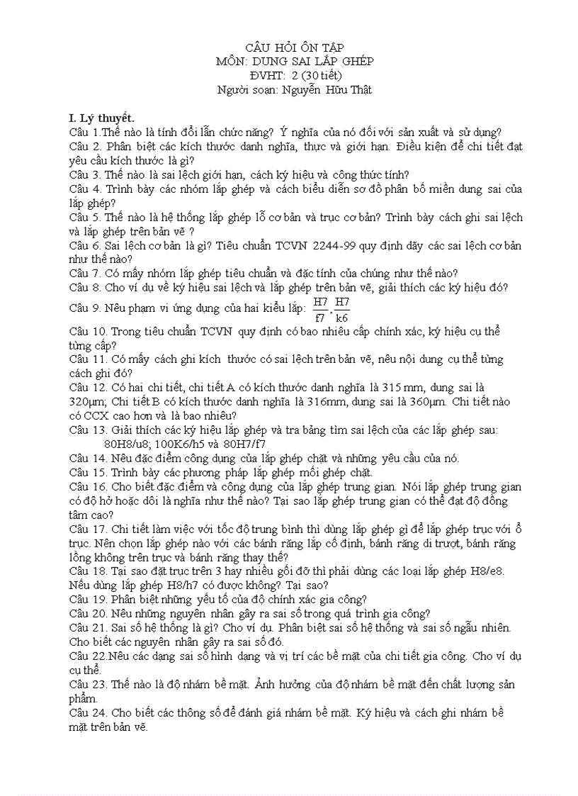 image for page Câu hỏi ôn tập môn Dung sai lắp ghép