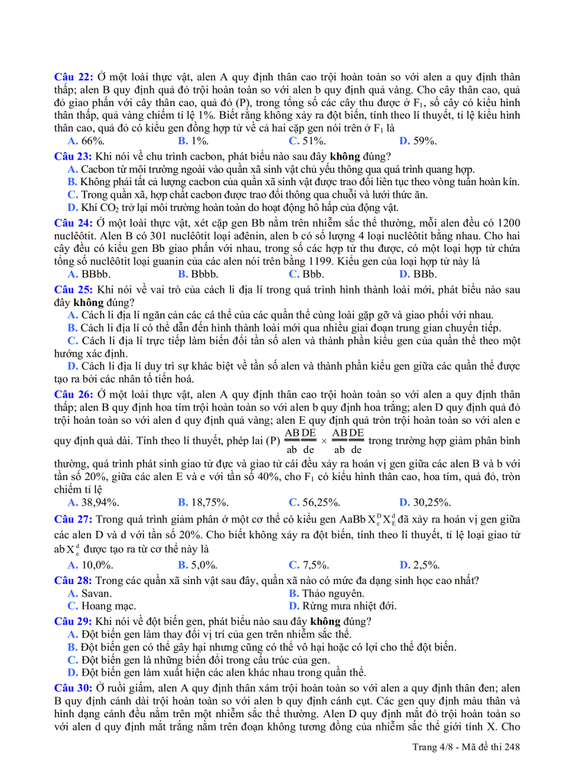 image for page Đề thi Sinh khối B 2011 Mã 248