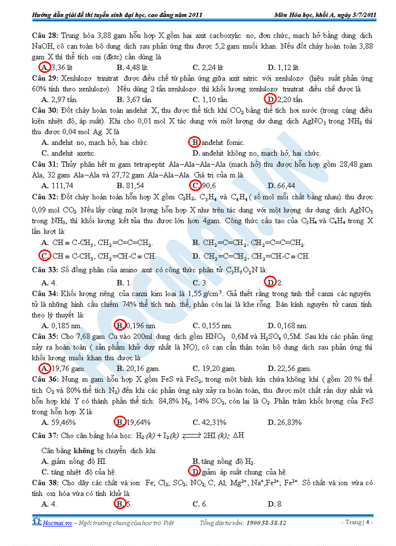 image for page Đáp án đề Hóa khối A 2011 MĐ 758