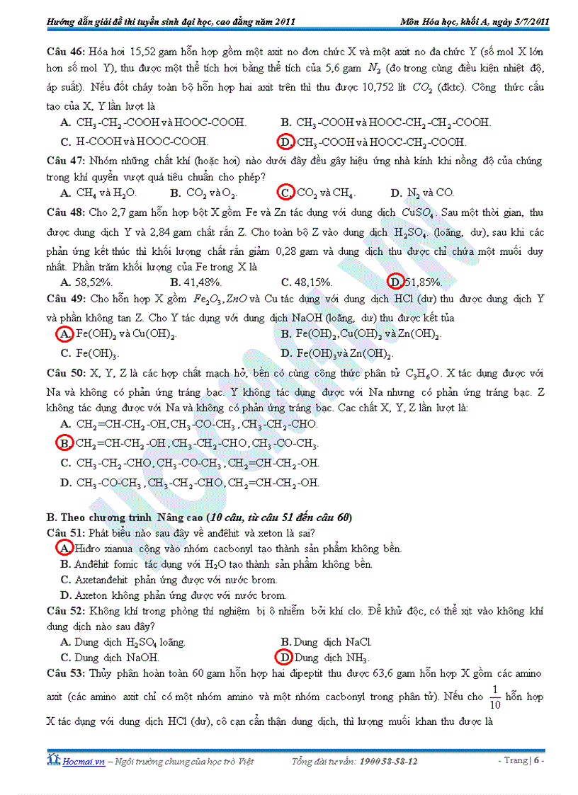image for page Đáp án đề Hóa khối A 2011 MĐ 758