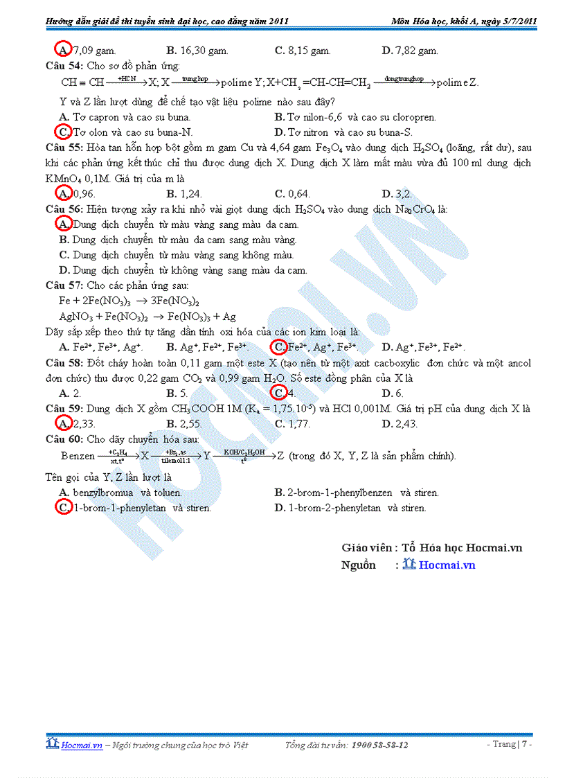 image for page Đáp án đề Hóa khối A 2011 MĐ 758