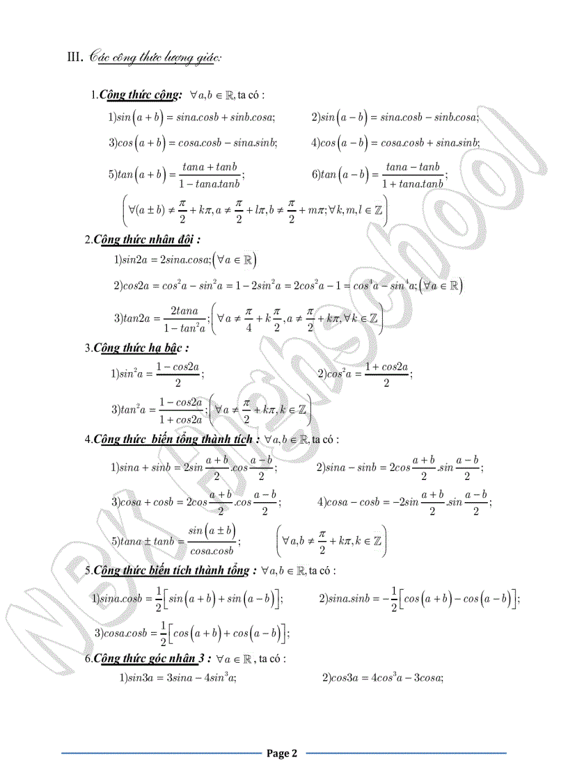 Công thức Lượng giác