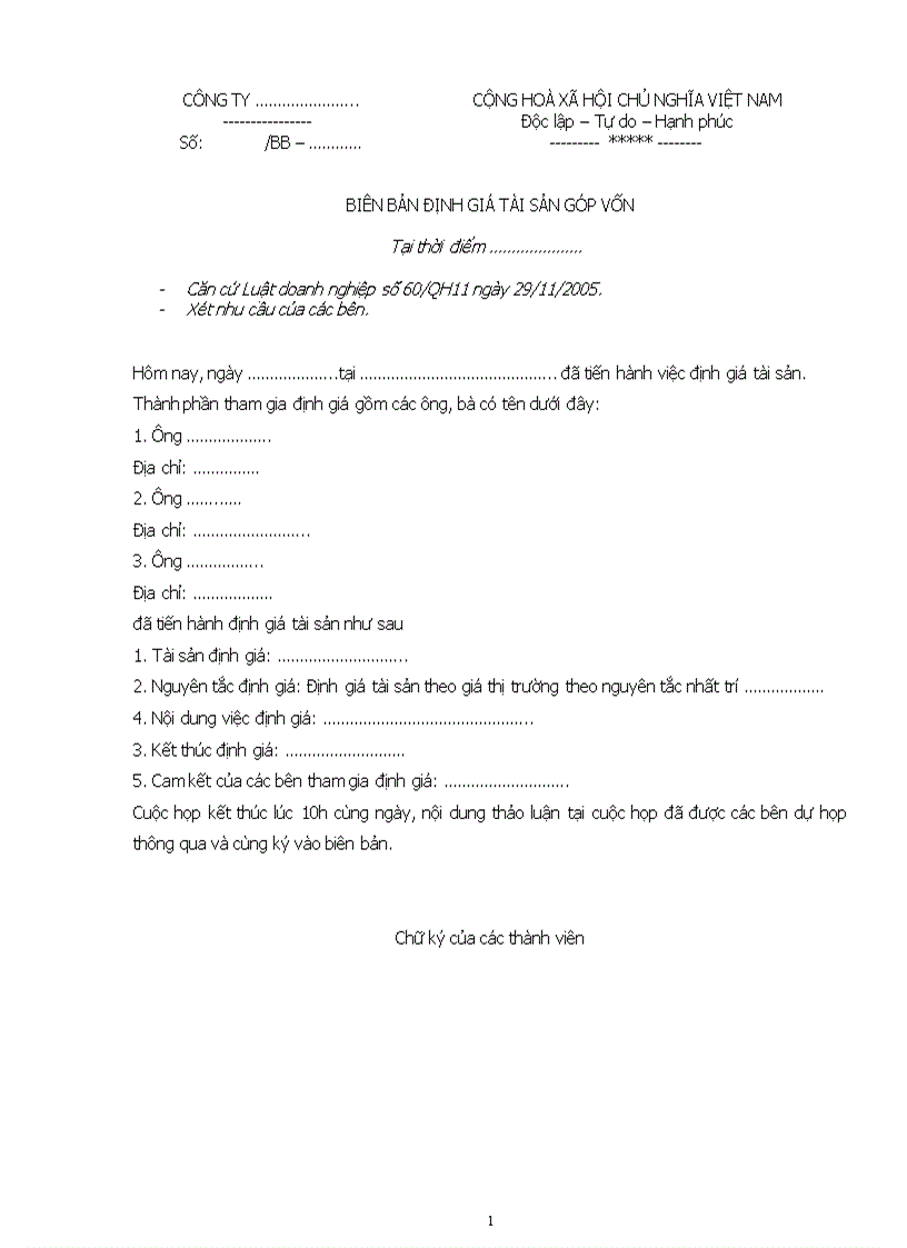 image for page Biên bản định giá tài sản góp vốn