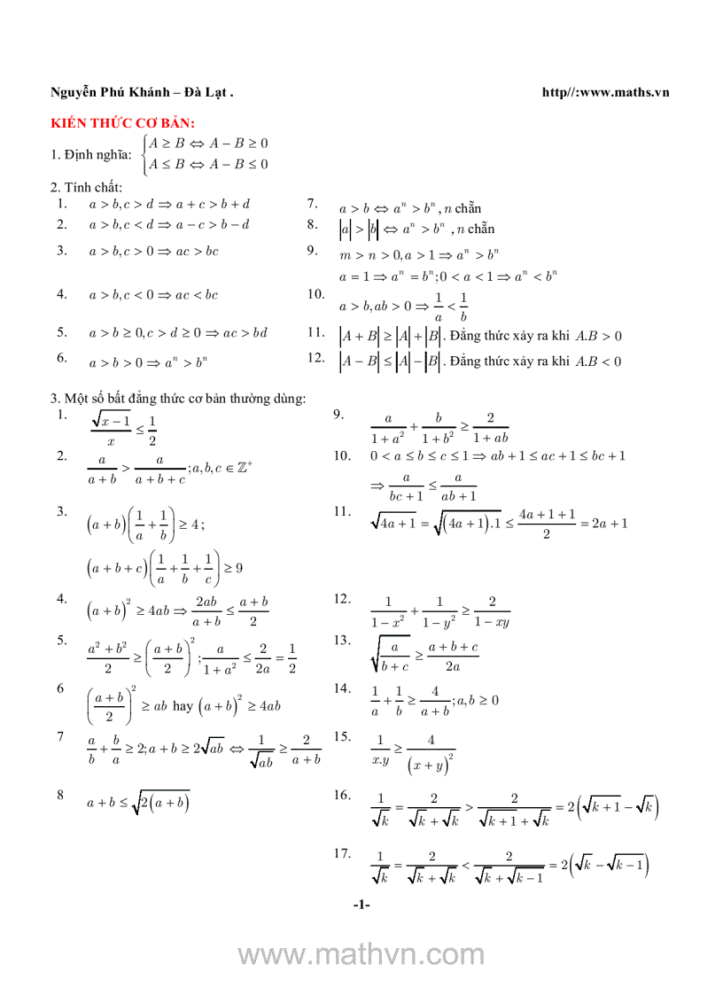 image for page Bài tập về bất đăng thức