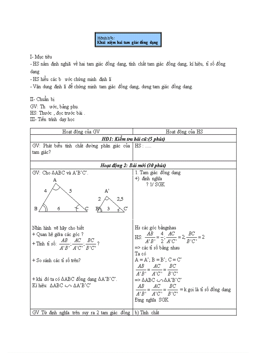 image for page Hình học Khái niệm hai tam giác đồng dạng