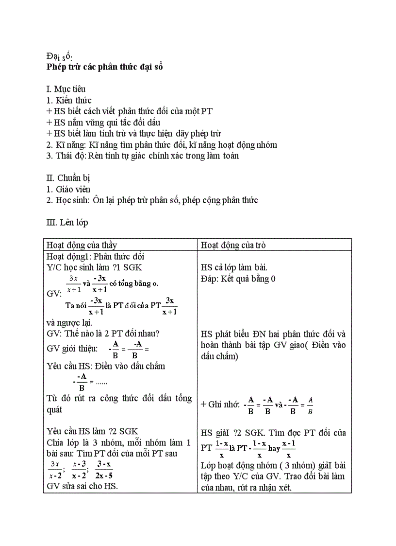 image for page Đại số Phép trừ các phân thức đại số