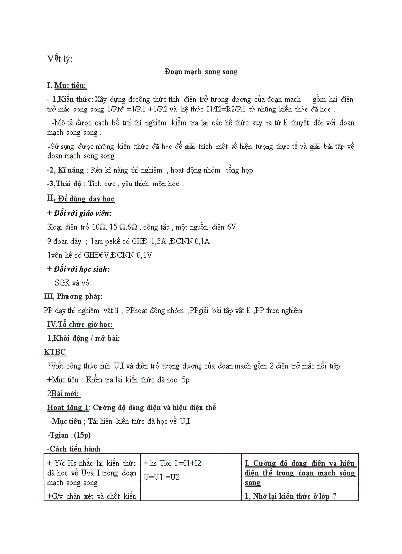 image for page Vật lý Đoạn mạch song song