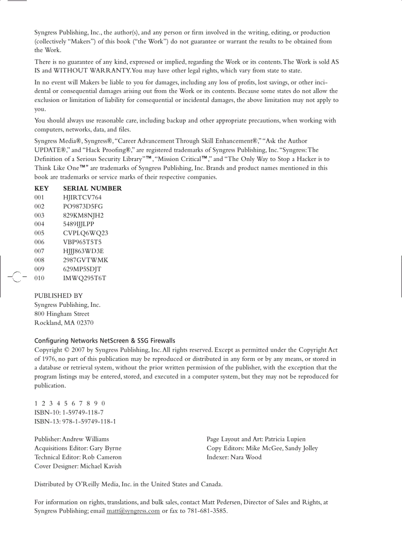 image for page Syngress Configuring Juniper Networks Netscreen and SSG Firewalls Nov 2006