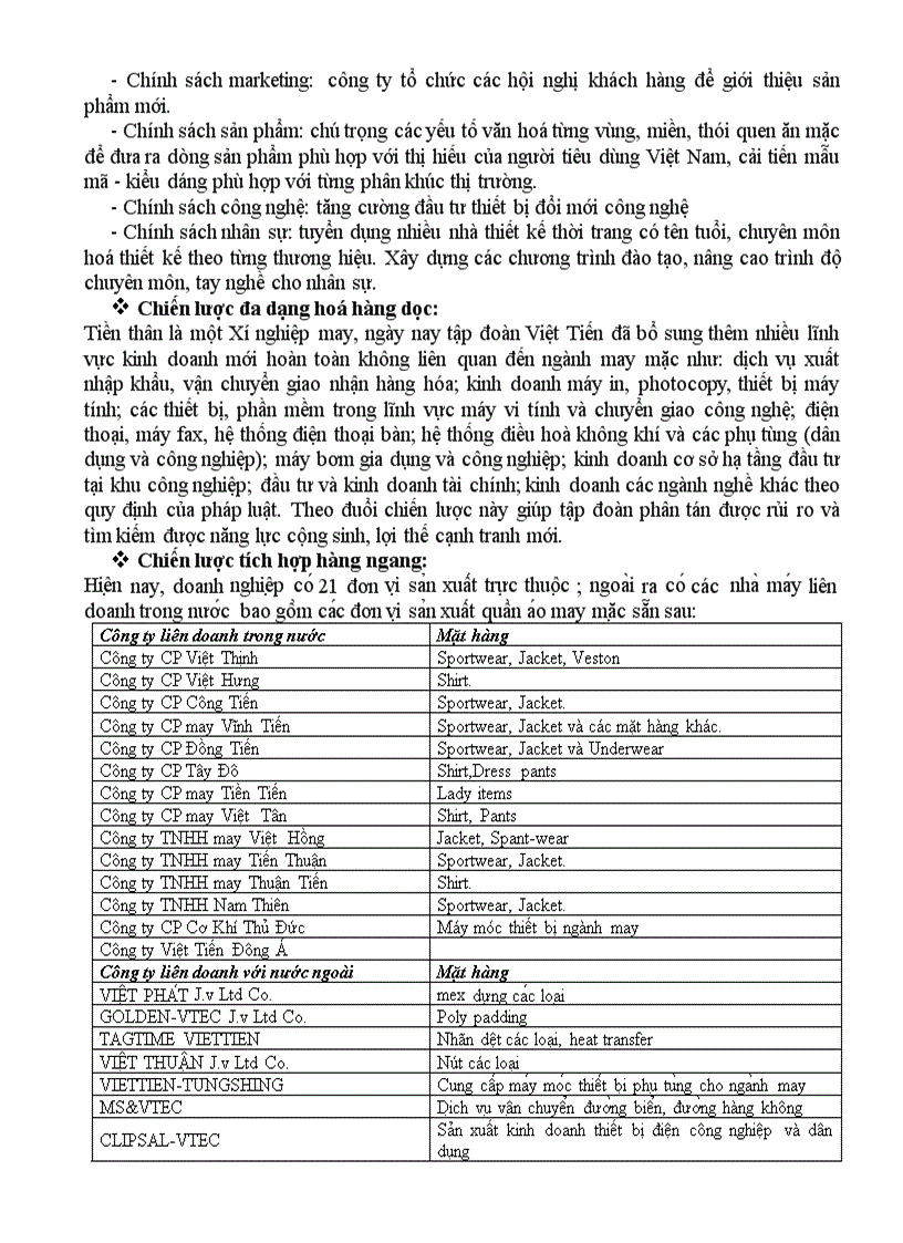 image for page Phiếu phân tích chiến lược doanh nghiệp của Tổng công ty cổ phần may Việt Tiến