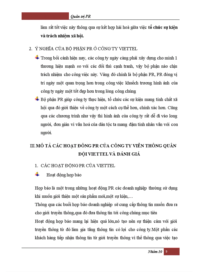 image for page Phân tích các hoạt động PR của Tổng công ty VIỄN THÔNG QUÂN ĐỘI VIETEL