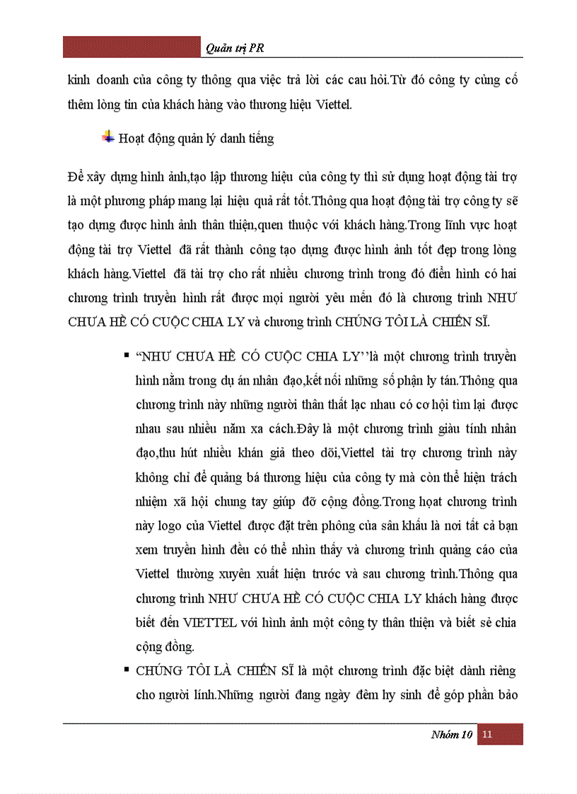 image for page Phân tích các hoạt động PR của Tổng công ty VIỄN THÔNG QUÂN ĐỘI VIETEL