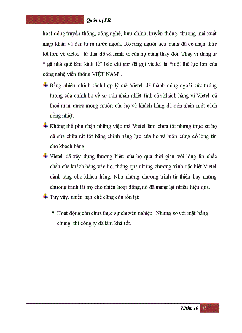 image for page Phân tích các hoạt động PR của Tổng công ty VIỄN THÔNG QUÂN ĐỘI VIETEL