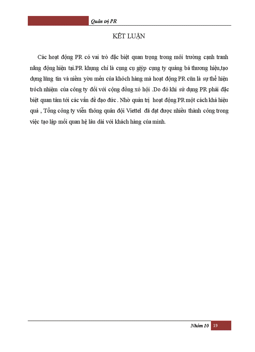 image for page Phân tích các hoạt động PR của Tổng công ty VIỄN THÔNG QUÂN ĐỘI VIETEL