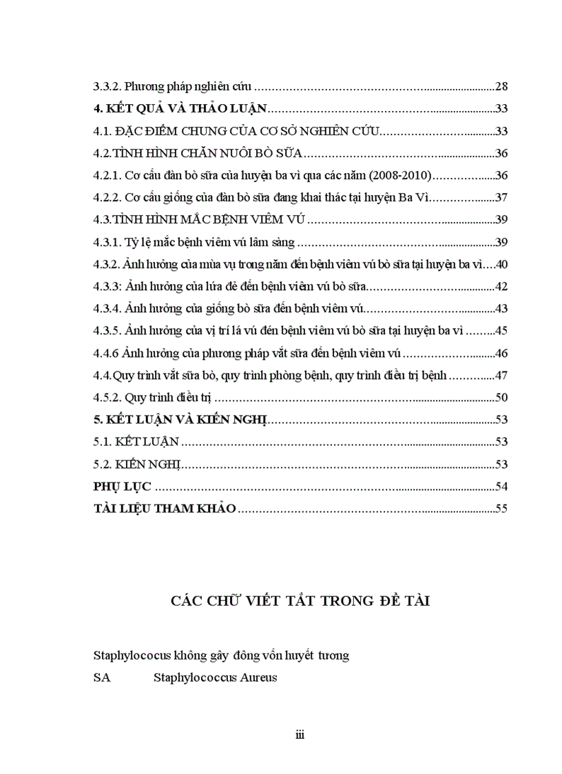 image for page Nghiên cứu thực trạng bệnh viêm vú bò sữa trên địa bàn huyện Ba Vì Thành phố Hà Nội và thử nghiệm các biện pháp phòng trị 2011