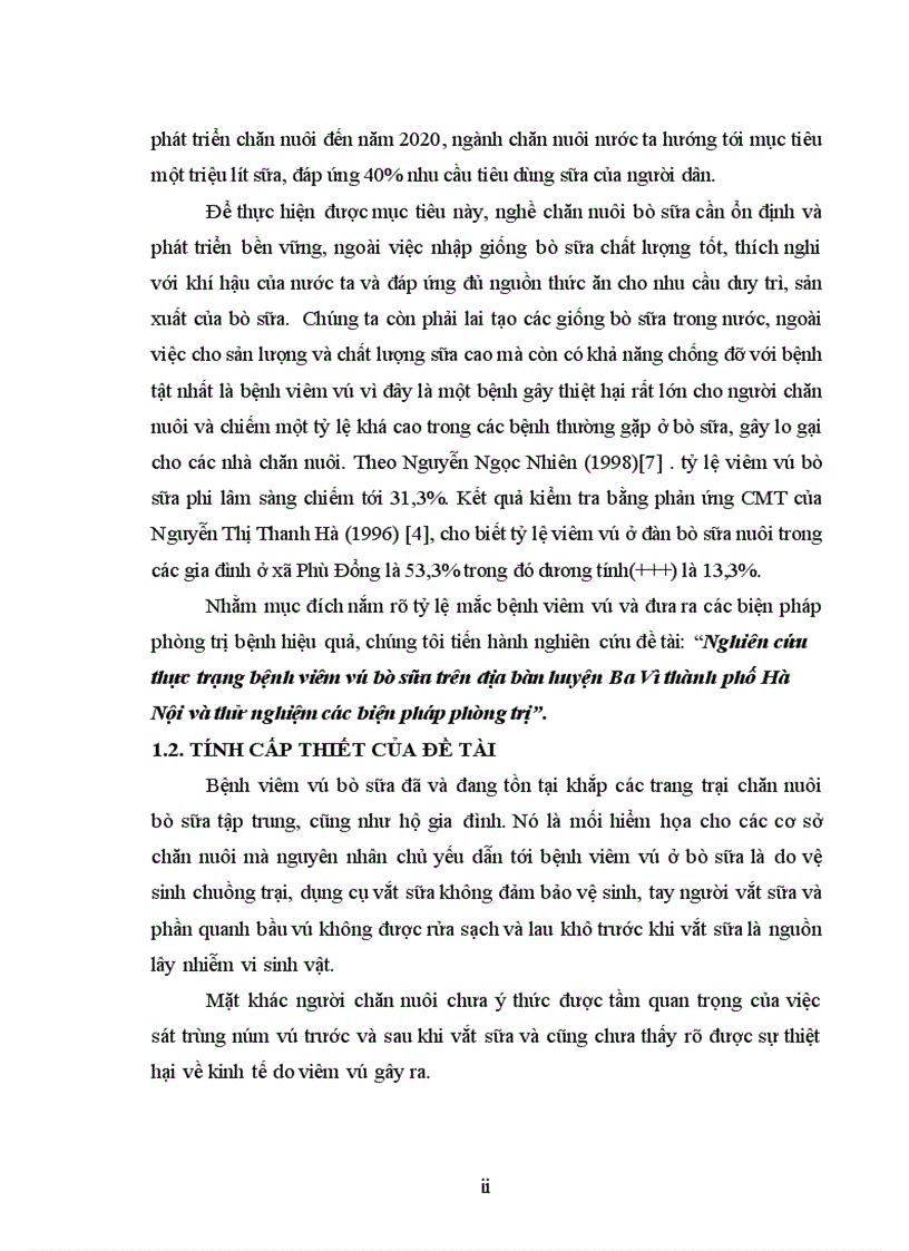 image for page Nghiên cứu thực trạng bệnh viêm vú bò sữa trên địa bàn huyện Ba Vì Thành phố Hà Nội và thử nghiệm các biện pháp phòng trị 2011