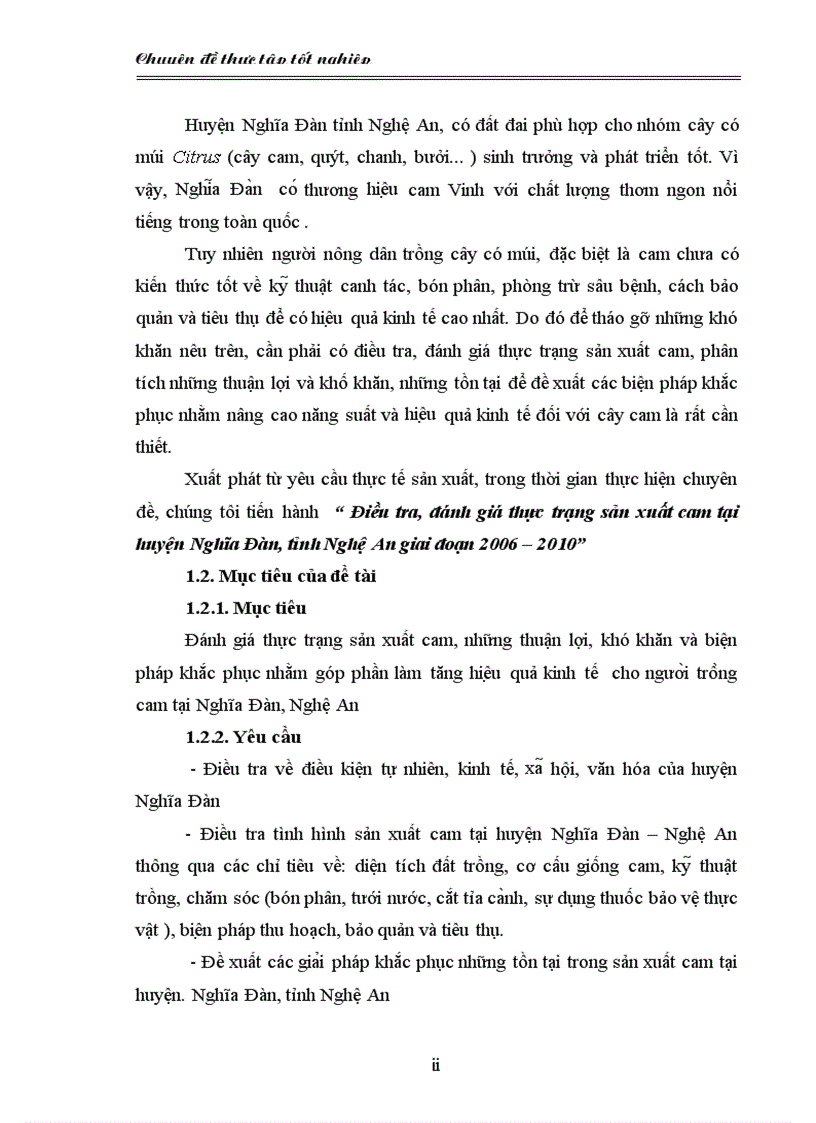 Điều tra đánh giá thực trạng sản xuất cam tại huyện Nghĩa Đàn tỉnh Nghệ An giai đoạn 2006 2010