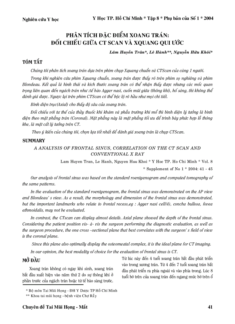 image for page Phân tích đặc điểm xoang trán Đối chiếu giữa CT scan và xquang qui ước