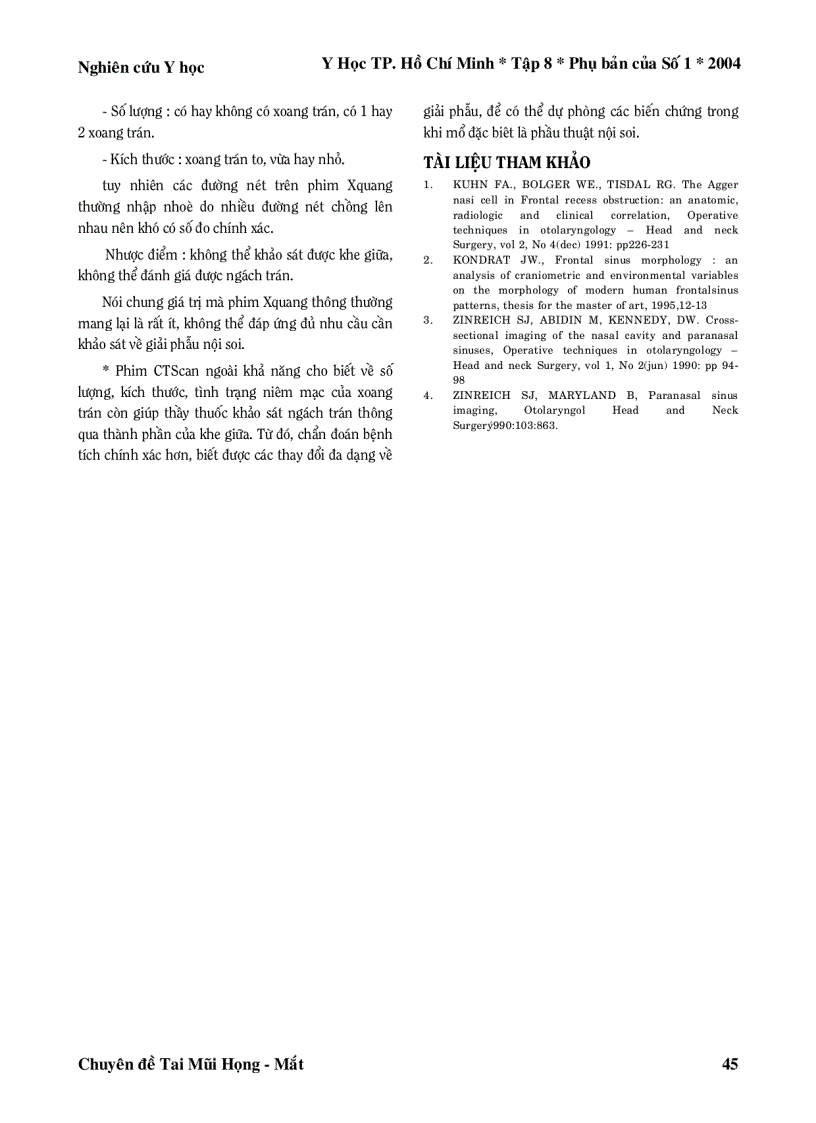 image for page Phân tích đặc điểm xoang trán Đối chiếu giữa CT scan và xquang qui ước