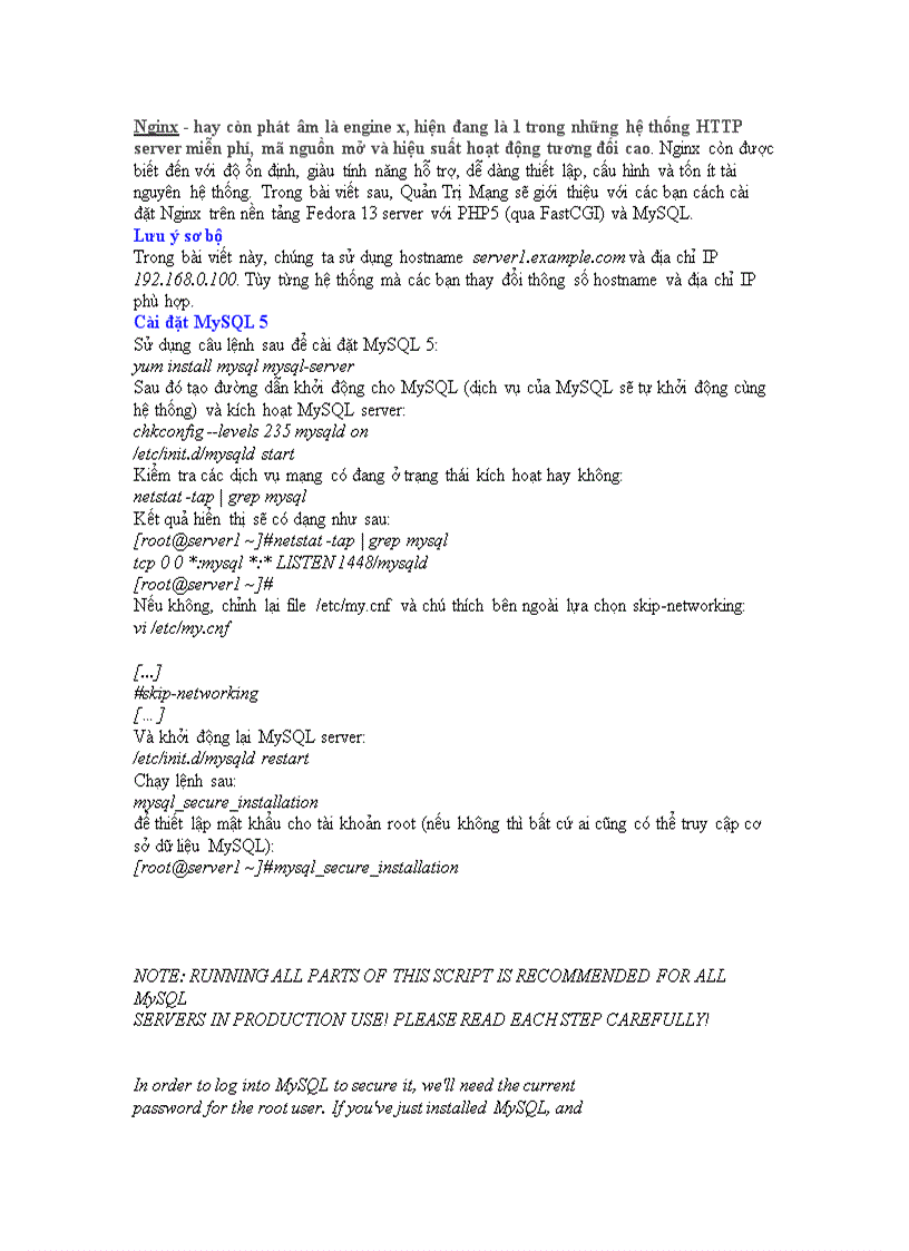 image for page Hướng dẫn cài đặt Nginx với PHP5 và MySQL hỗ trợ trên Fedora 13