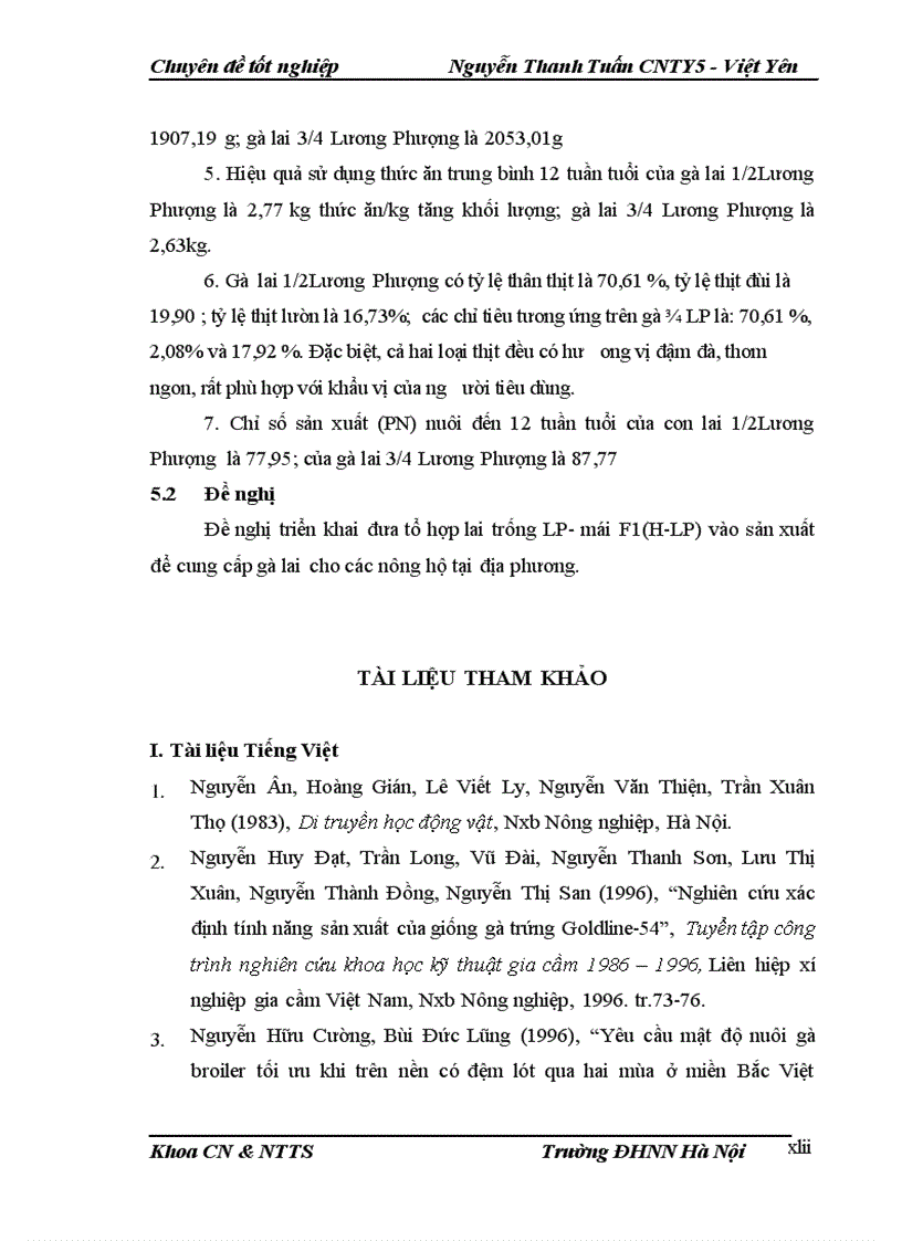 image for page Đánh giá khả năng sản xuất của tổ hợp lai giữa gà trống Lương PhưỢng với gà mái F1 Hồ Lương Phượng nuôi tại xã Thường Thắng Hiệp Hoà Bắc Giang