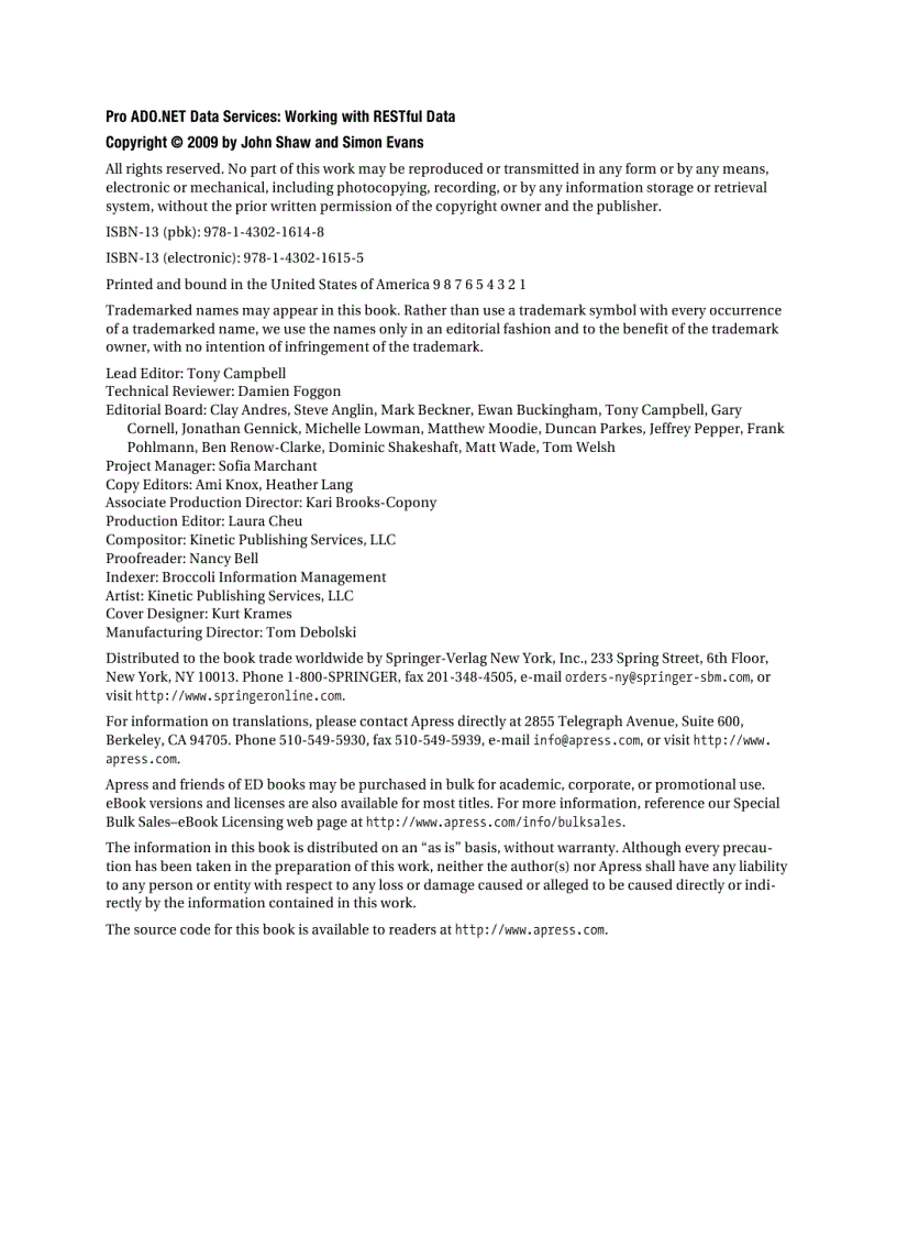 image for page Pro ADO NET Data Services Working with RESTful Data