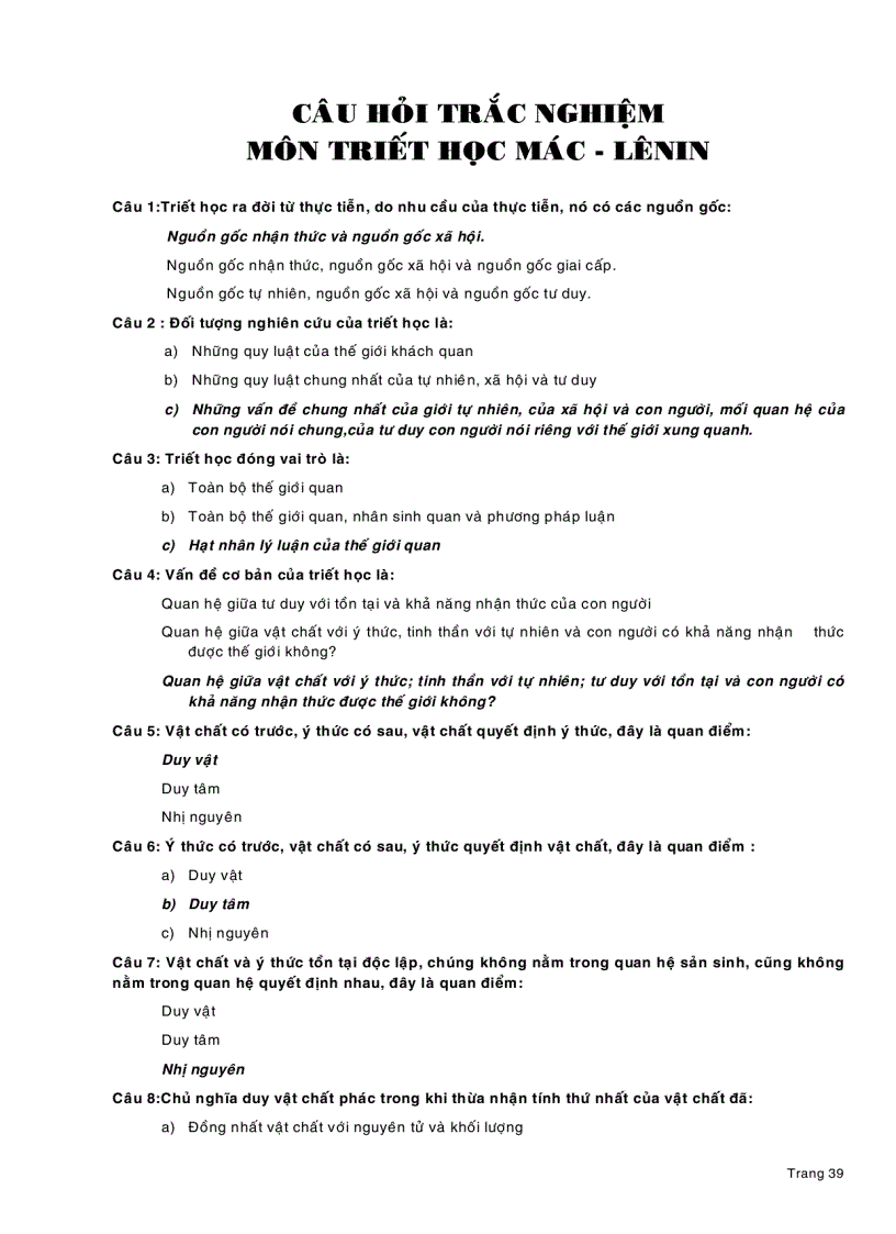 image for page 150 câu trắc nghiêm triết học Mac Lenin