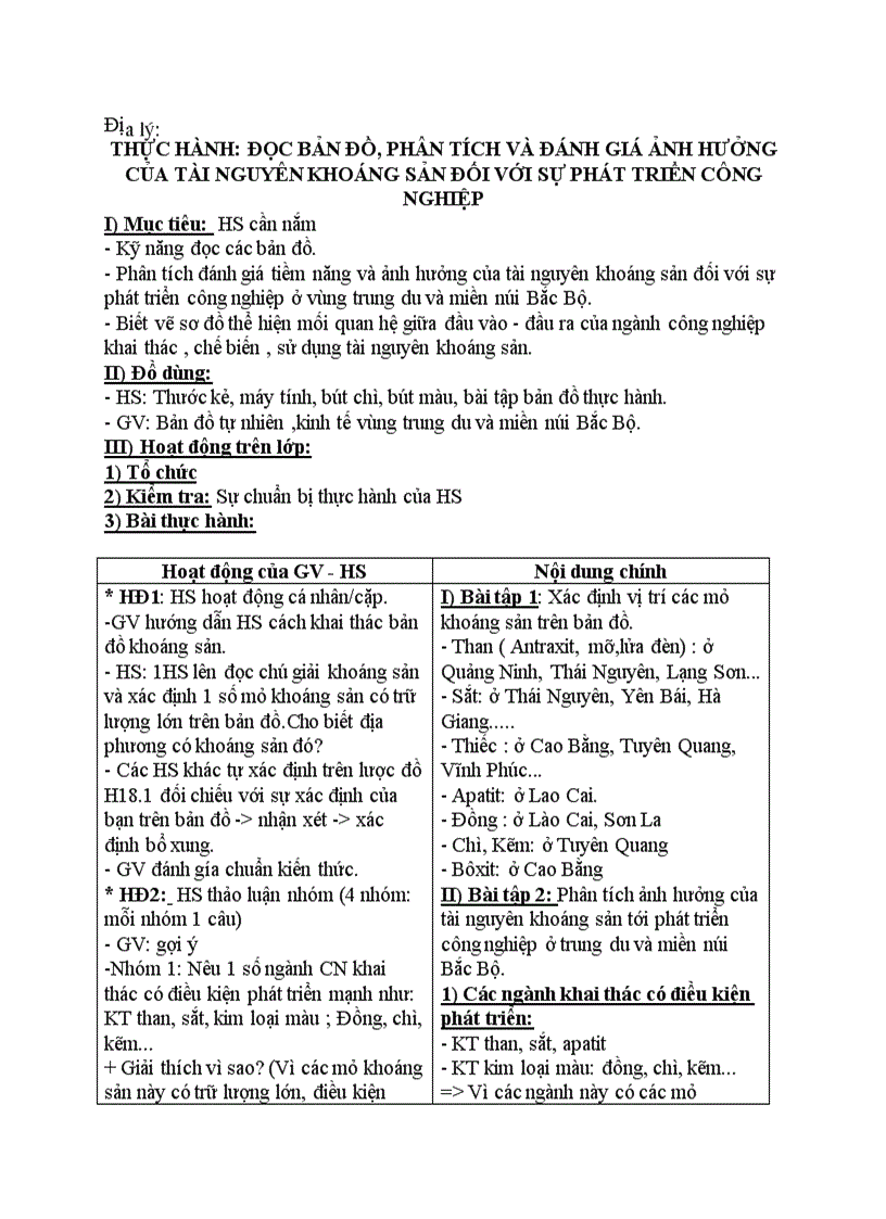 image for page Địa lý THỰC HÀNH ĐỌC BẢN ĐỒ PHÂN TÍCH VÀ ĐÁNH GIÁ ẢNH HƯỞNG CỦA TÀI NGUYÊN KHOÁNG SẢN ĐỐI VỚI SỰ PHÁT TRIỂN CÔNG NGHIỆP