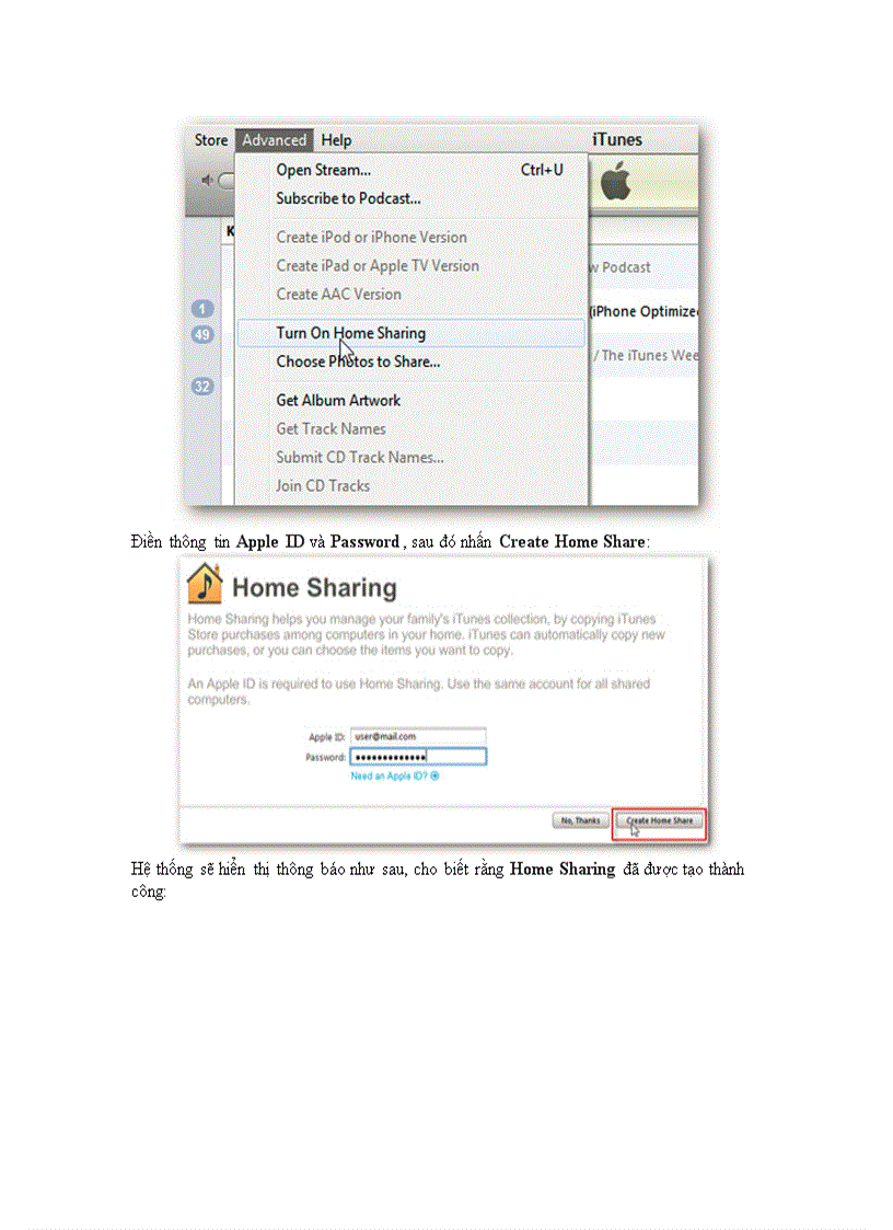 Thiết lập và sử dụng Home Sharing với iPhone iPad hoặc iPod Touch