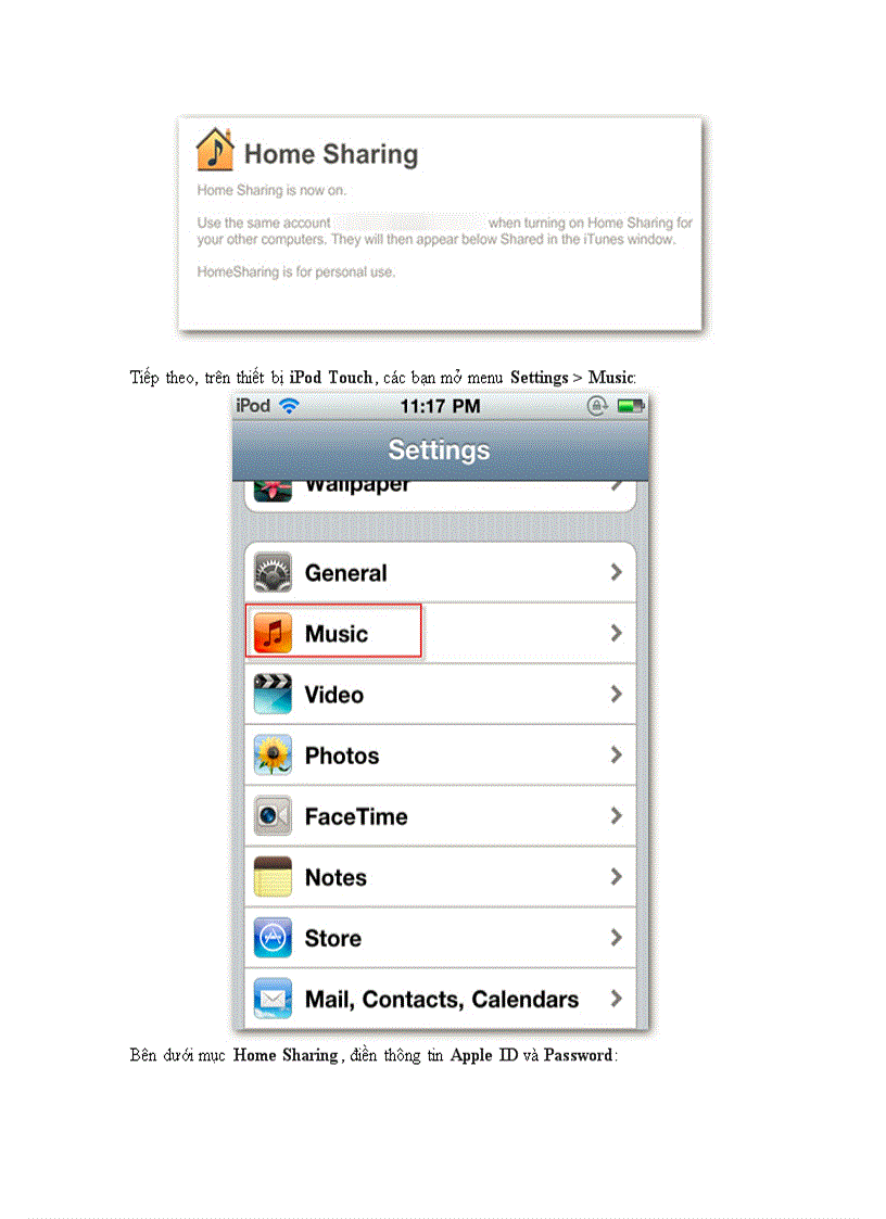 image for page Thiết lập và sử dụng Home Sharing với iPhone iPad hoặc iPod Touch