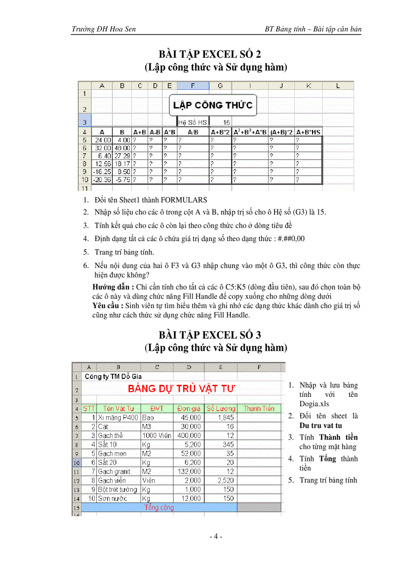 image for page Bài tập và một số điều cần biết về Excel căn bản