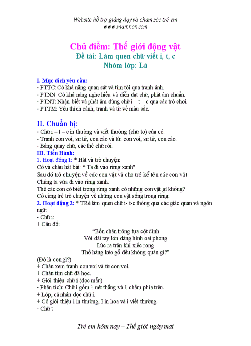 image for page Đề tài Làm quen chữ viết i t c