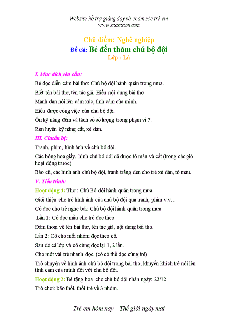 image for page Đề tài Chú Bộ đội đến lớp