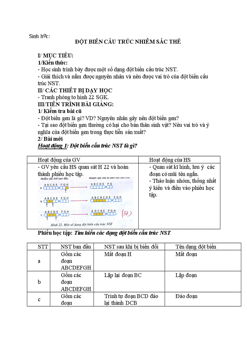 image for page Sinh học ĐỘT BIẾN CẤU TRÚC NHIỄM SẮC THỂ