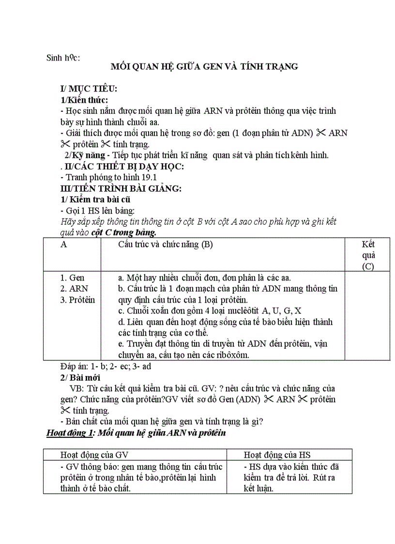 image for page Sinh học MỐI QUAN HỆ GIỮA GEN VÀ TÍNH TRẠNG