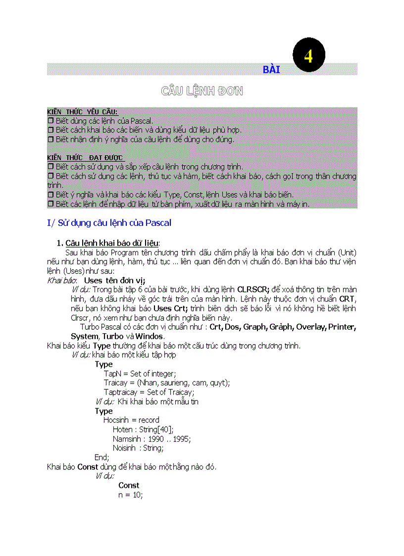 image for page Tin học CÂU LỆNH ĐƠN