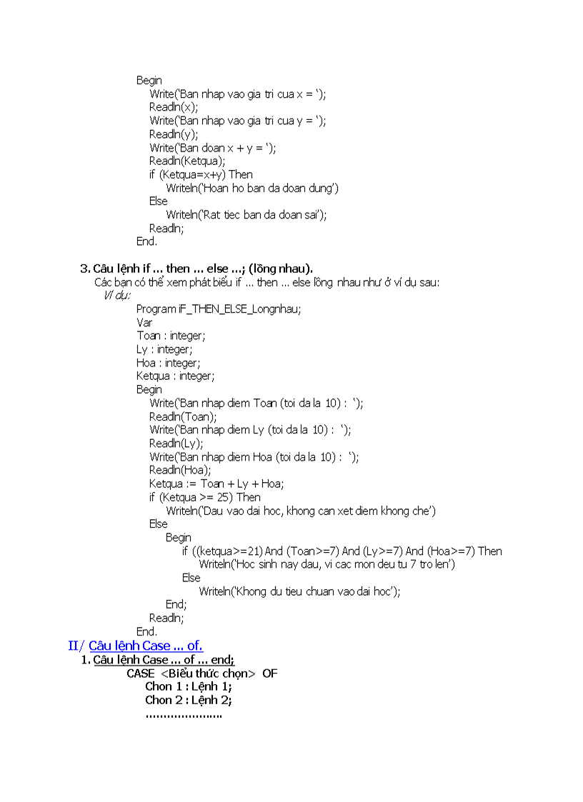 image for page Tin học Câu lệnh lựa chọn