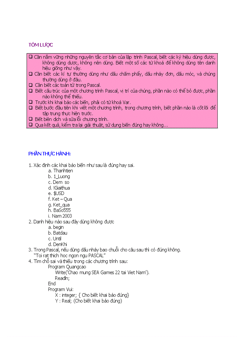 image for page Tin học CẤU TRÚC CHƯƠNG TRÌNH PASCAL