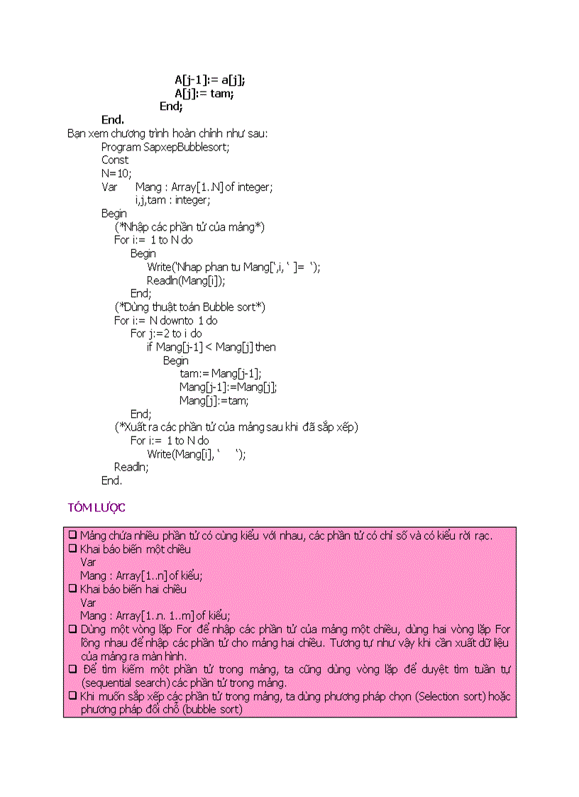image for page Tin học KIỂU DỮ LIỆU CÓ CẤU TRÚC ARRAY kiểu mảng