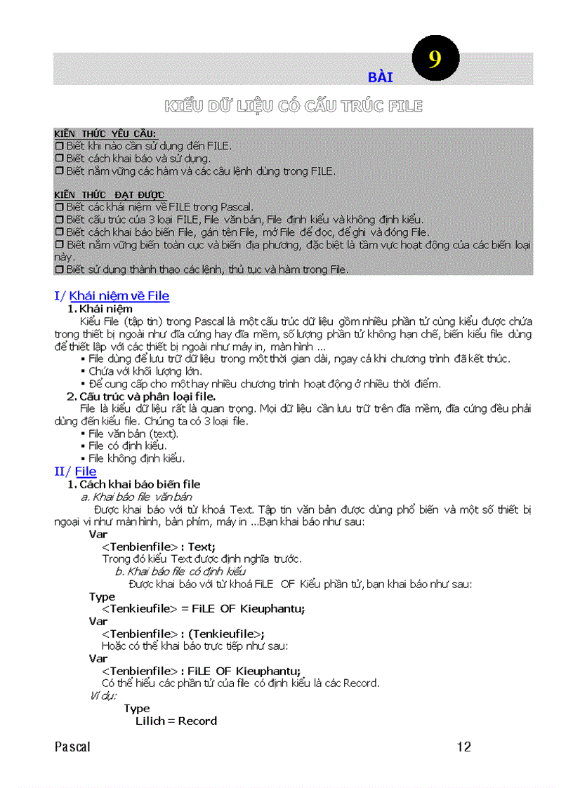 image for page Tin học KIỂU DỮ LIỆU CÓ CẤU TRÚC FILE