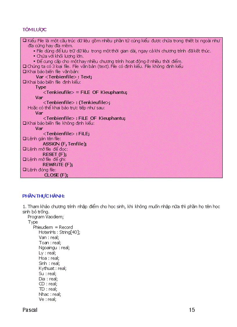 image for page Tin học KIỂU DỮ LIỆU CÓ CẤU TRÚC FILE