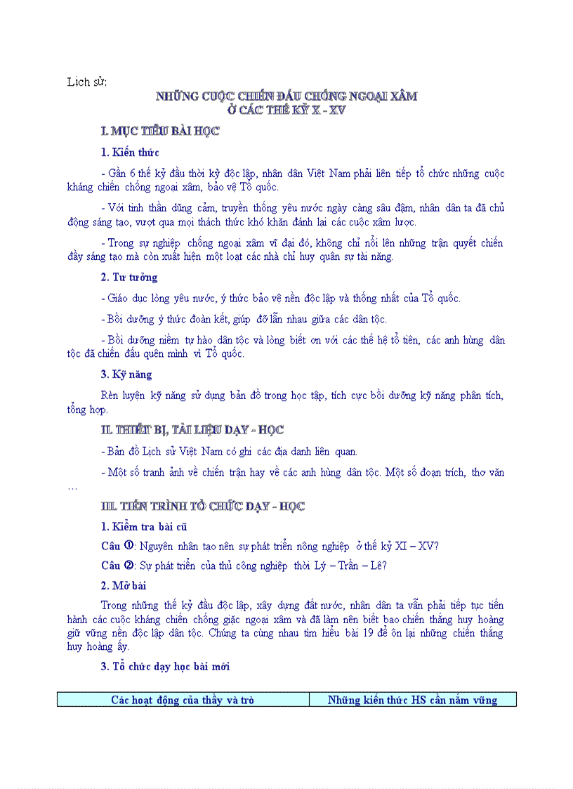 image for page Lịch sử NHỮNG CUỘC CHIẾN ĐẤU CHỐNG NGOẠI XÂM Ở CÁC THẾ KỶ X XV