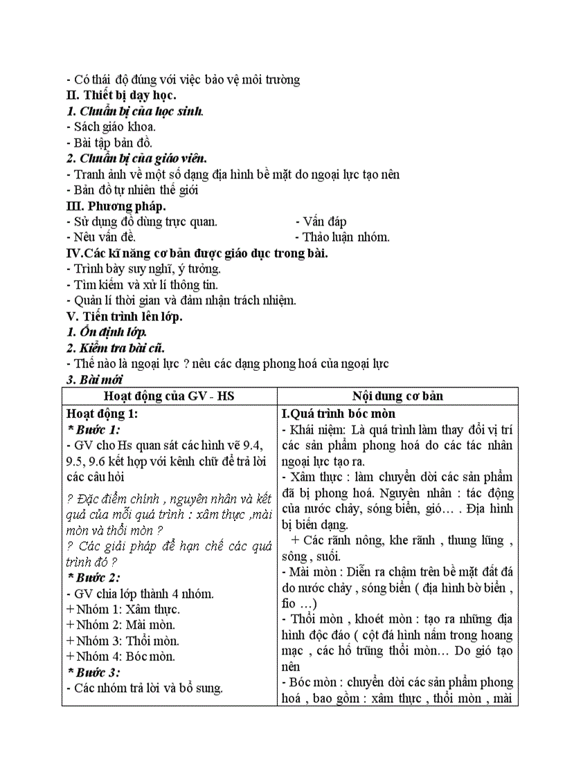 image for page Địa lý TÁC ĐỘNG CỦA NGOẠI LỰC ĐẾN ĐỊA HÌNH BỀ MẶT TRÁI ĐẤT