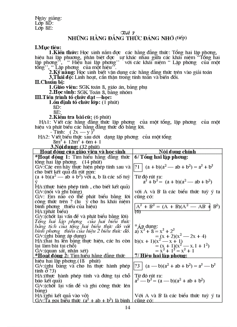 image for page Giáo án Đại số lớp 8 tiết 7