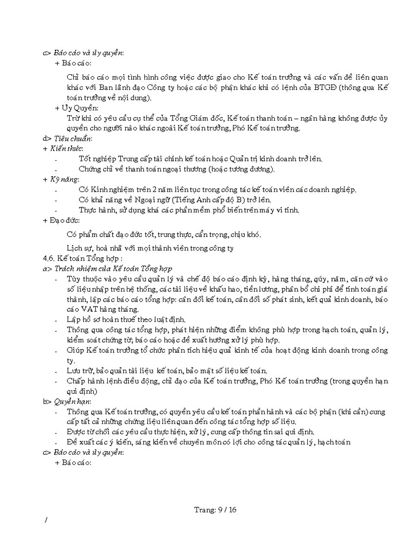 image for page Bản chức năng nhiệm vụ và mô tả công việc phòng kế toán