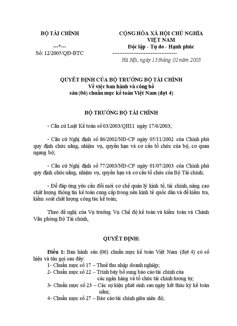 image for page Hướng dẫn kế toán thực hiện sáu 06 chuẩn mực kế toán ban hành theo Quyết định số 165 2002 QĐ BTC ngày 31 12 2002 của Bộ trưởng Bộ Tài chính